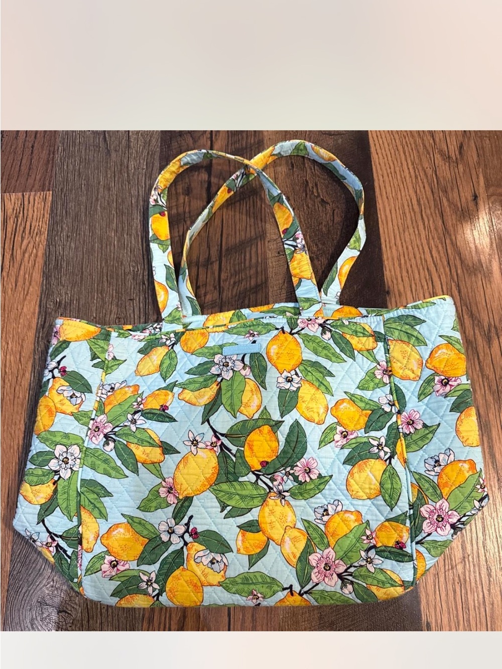 Vera Bradley Quilted Lemon Print Tote Bag in Light Blue